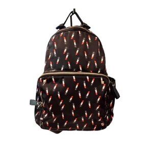 Satin Backpack MMS Design Studio Black Red Lipstick Graphic School Work Everyday